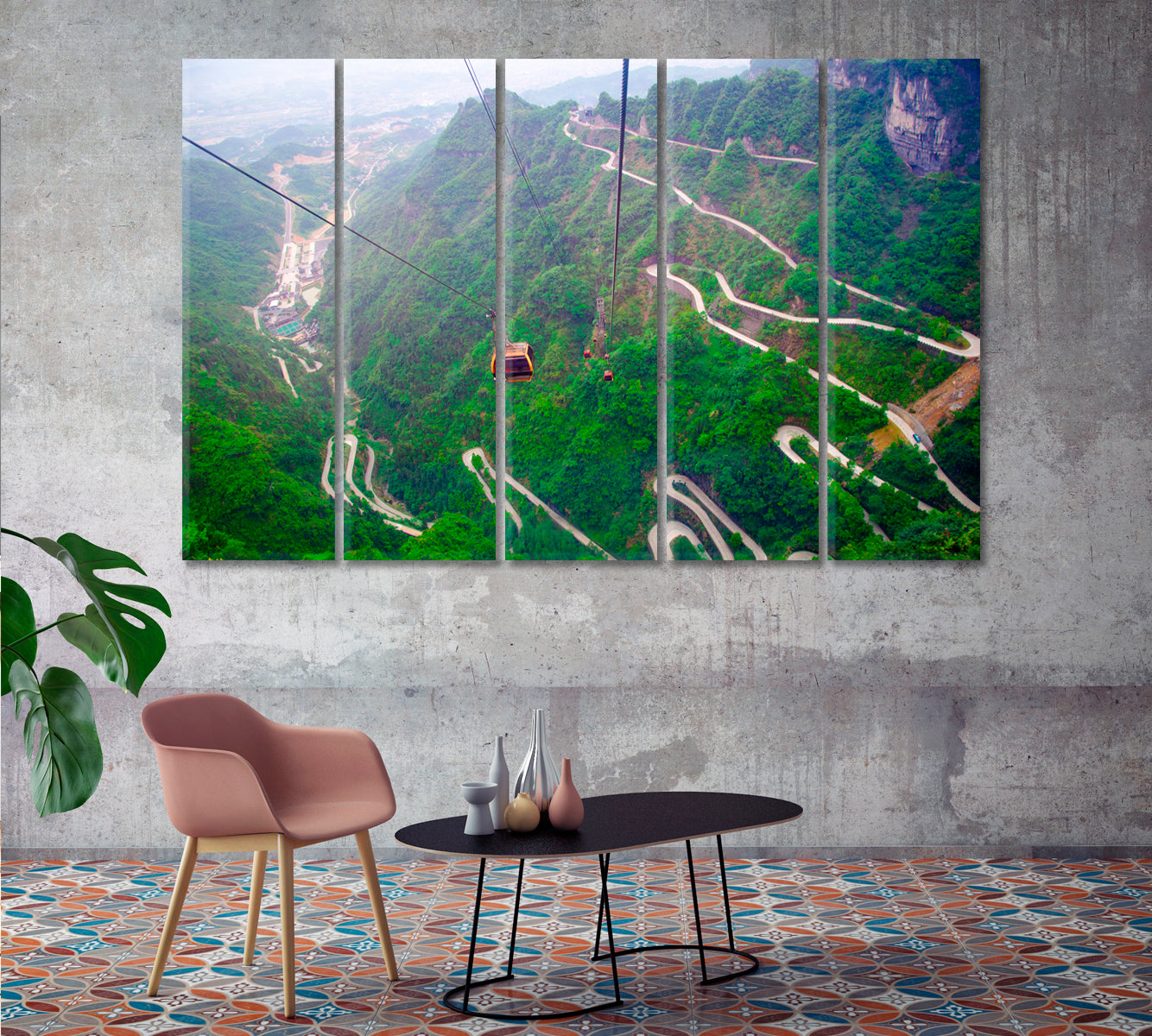 Cable Car with Winding Road in Tianmen Mountain Zhangjiajie National Park China Canvas Print-Canvas Print-CetArt-1 Panel-24x16 inches-CetArt