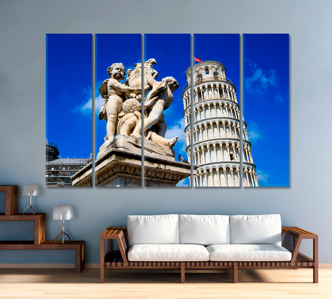 Fontana Dei Putti and Leaning Tower of Pisa Italy Canvas Print-Canvas Print-CetArt-1 Panel-24x16 inches-CetArt