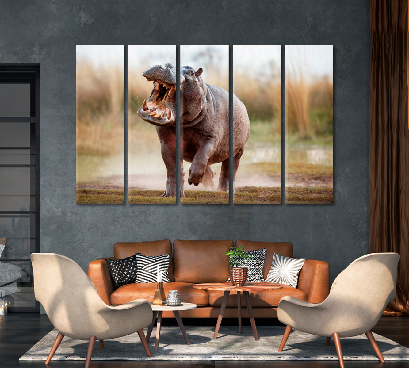 Wild Aggressive Hippopotamus Africa Canvas Print-Canvas Print-CetArt-1 Panel-24x16 inches-CetArt