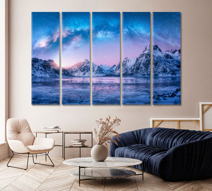 Arctic Landscape with Blue Starry Sky Canvas Print-Canvas Print-CetArt-1 Panel-24x16 inches-CetArt