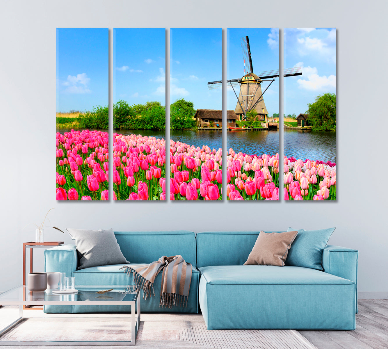 Landscape with Tulips and Windmill Canvas Print-Canvas Print-CetArt-1 Panel-24x16 inches-CetArt