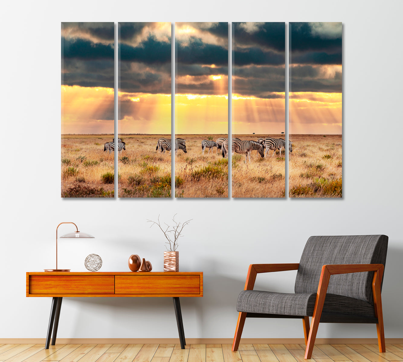 African Zebras Graze on Dry Savannah Pastures Canvas Print-Canvas Print-CetArt-1 Panel-24x16 inches-CetArt