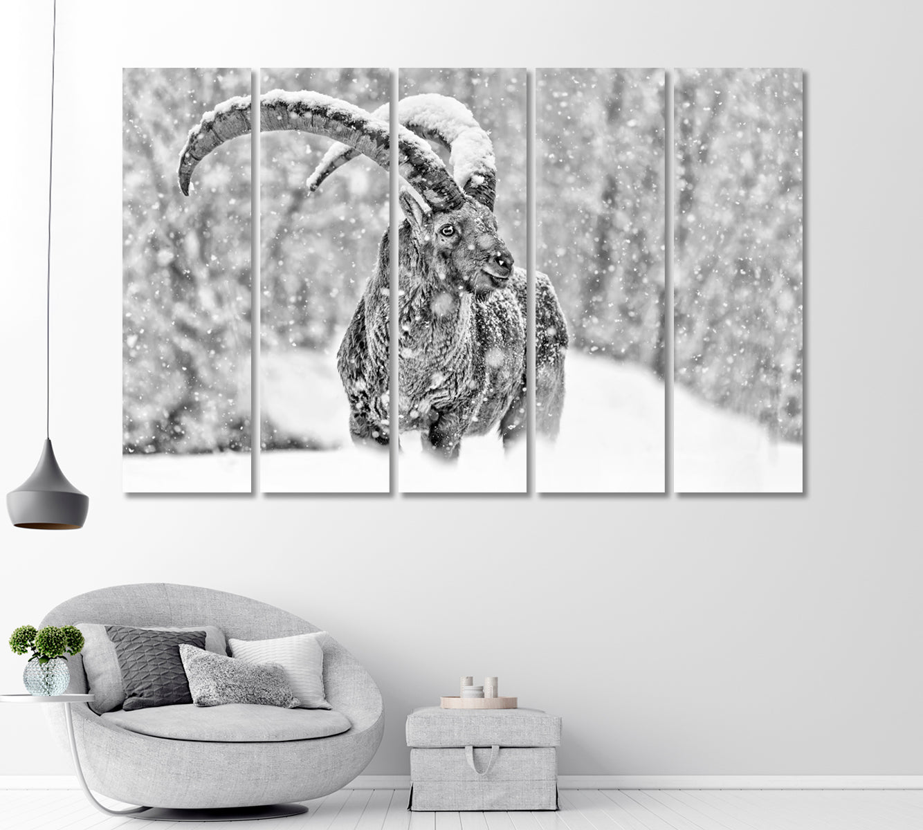 Alpine Mountain Goat under the Snowfall Canvas Print-Canvas Print-CetArt-1 Panel-24x16 inches-CetArt