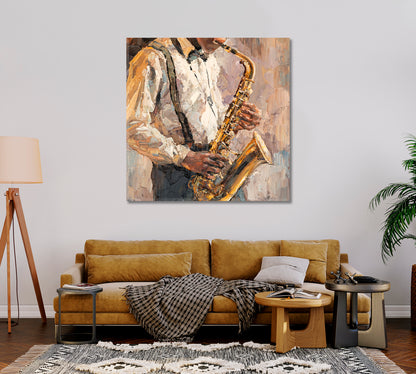 Jazzman Playing Saxophone Canvas Print-Canvas Print-CetArt-1 panel-12x12 inches-CetArt