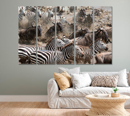 Wild Zebra and Wildebeest Migration Canvas Print-Canvas Print-CetArt-1 Panel-24x16 inches-CetArt