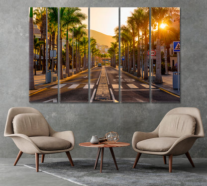 Row of Palm Trees on Avenue Las Americas Canary Islands Canvas Print-Canvas Print-CetArt-1 Panel-24x16 inches-CetArt