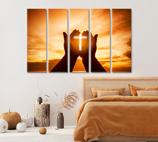 Christian Human Hands with Cross Canvas Print-Canvas Print-CetArt-1 Panel-24x16 inches-CetArt