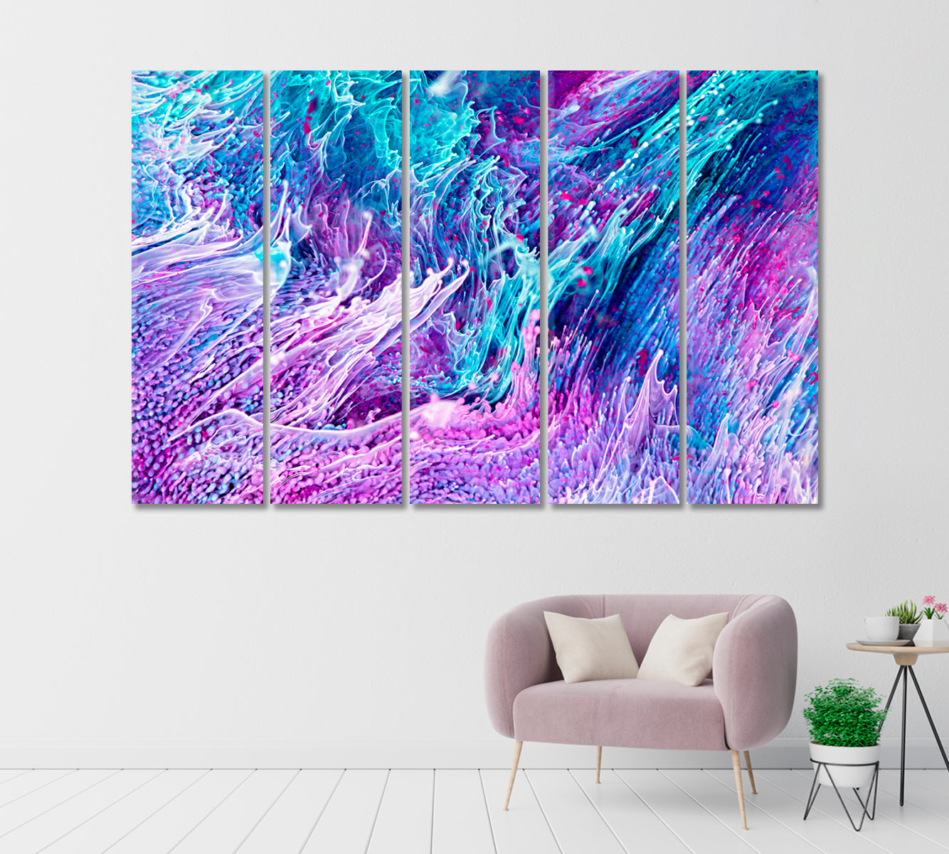 Beautiful Mixed Turquoise and Purple Liquid Splashes and Ripple Canvas Print-Canvas Print-CetArt-1 Panel-24x16 inches-CetArt