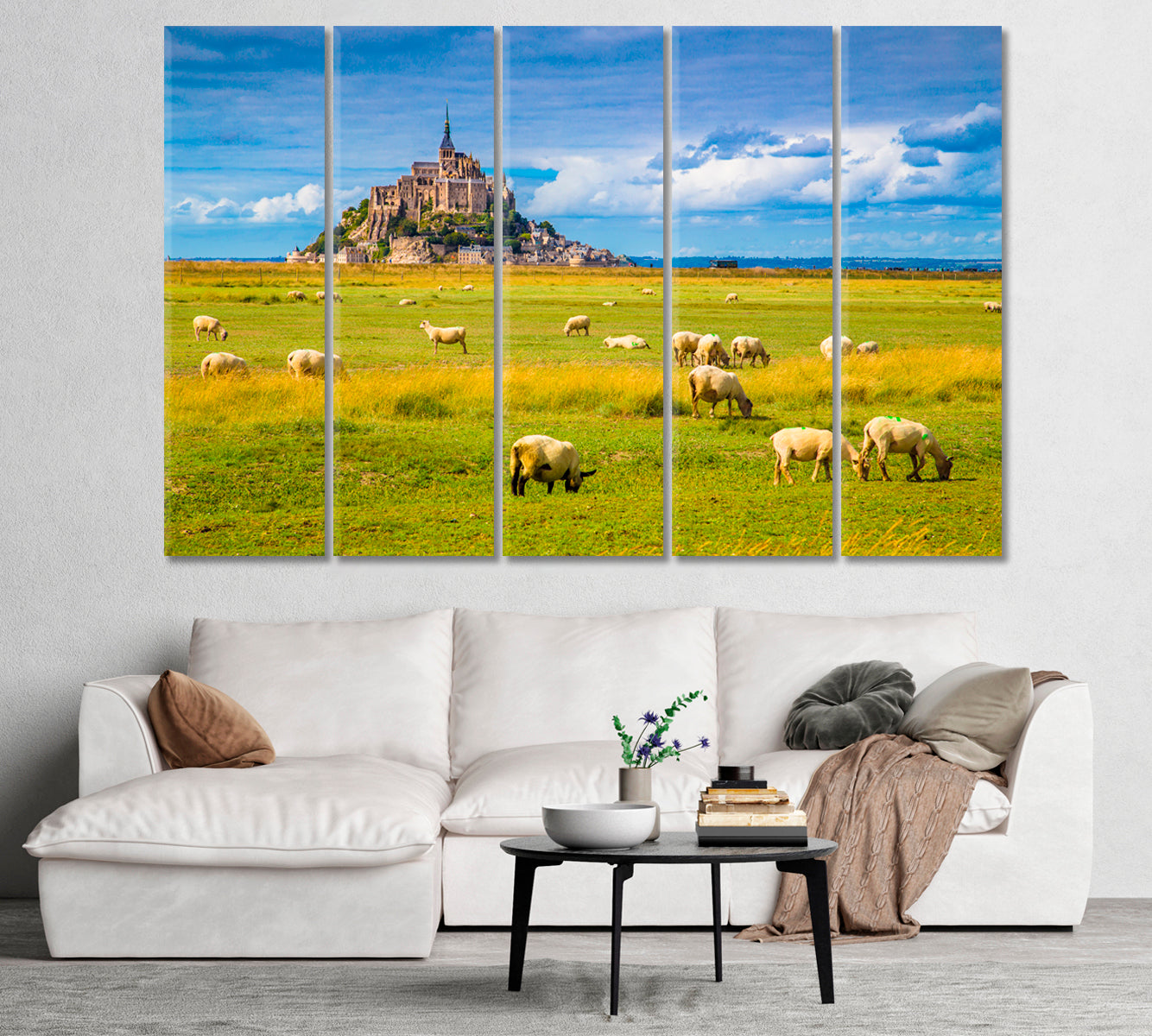 Sheep Grazing in the Fields of Fresh Green Grass Canvas Print-Canvas Print-CetArt-1 Panel-24x16 inches-CetArt