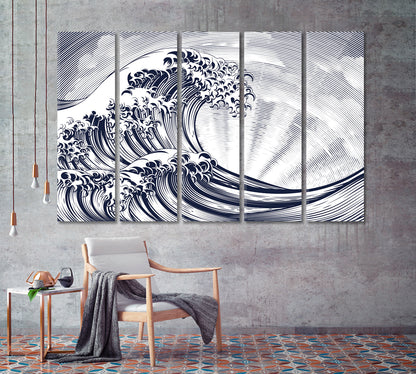 Minimalist Abstract Powerful Waves with Sunset Canvas Print-Canvas Print-CetArt-1 Panel-24x16 inches-CetArt