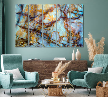 Blue and Gold Onyx Marble Stone Canvas Print-Canvas Print-CetArt-1 Panel-24x16 inches-CetArt