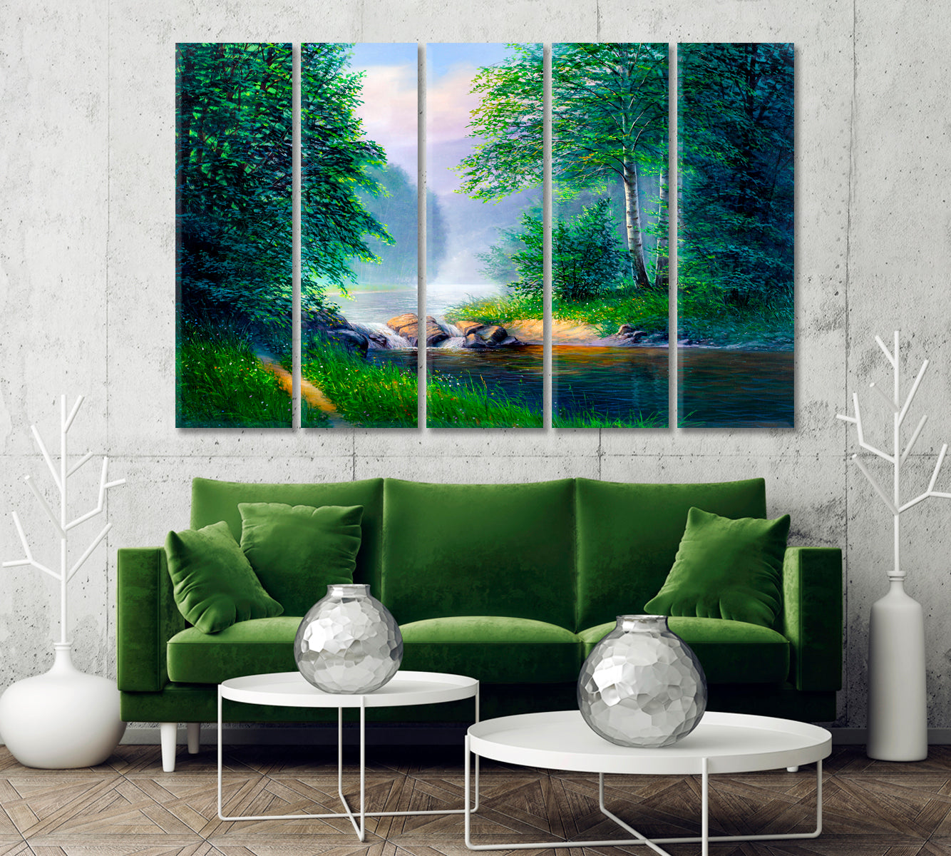 Beautiful Summer Forest with Waterfall Canvas Print-Canvas Print-CetArt-1 Panel-24x16 inches-CetArt