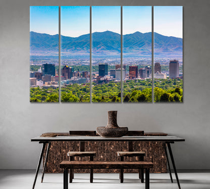 Salt Lake City and Wasatch Mountain Peaks USA Canvas Print-Canvas Print-CetArt-1 Panel-24x16 inches-CetArt