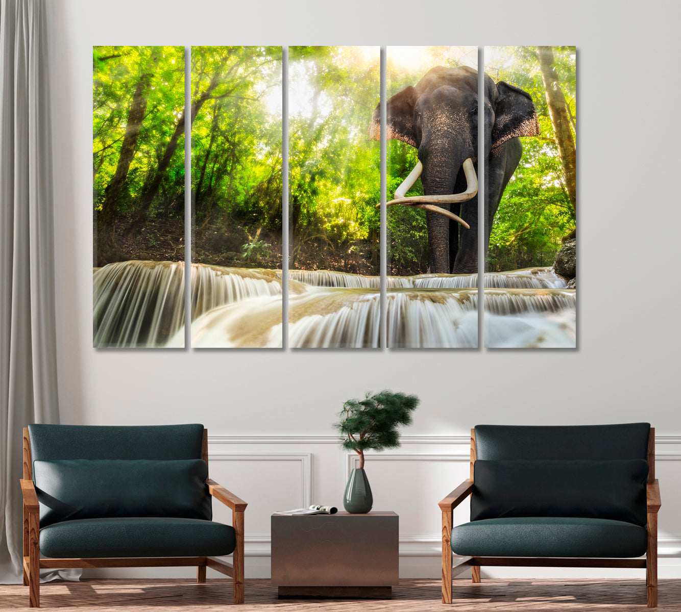 Erawan Waterfall with Elephant Thailand Canvas Print-Canvas Print-CetArt-1 Panel-24x16 inches-CetArt