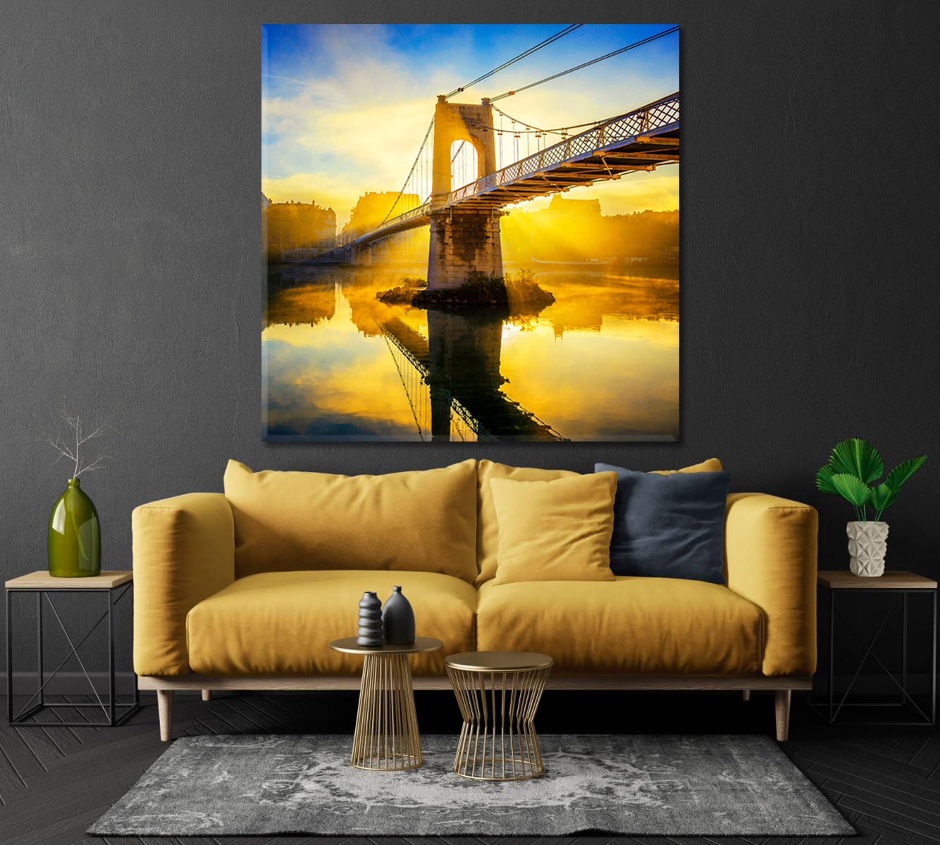 Sunrise Pedestrian Bridge Lyon France Canvas Print-Canvas Print-CetArt-1 panel-12x12 inches-CetArt