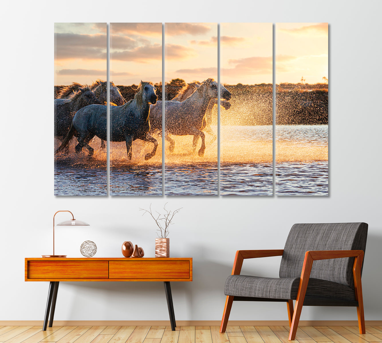 Wild White Horses of Camargue Running on Water Canvas Print-Canvas Print-CetArt-1 Panel-24x16 inches-CetArt