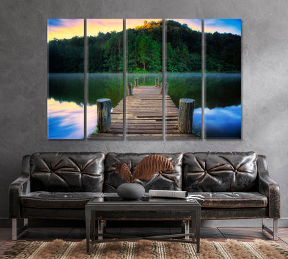 Wooden Pier on River in Pang Ung Park Thailand Canvas Print-Canvas Print-CetArt-1 Panel-24x16 inches-CetArt