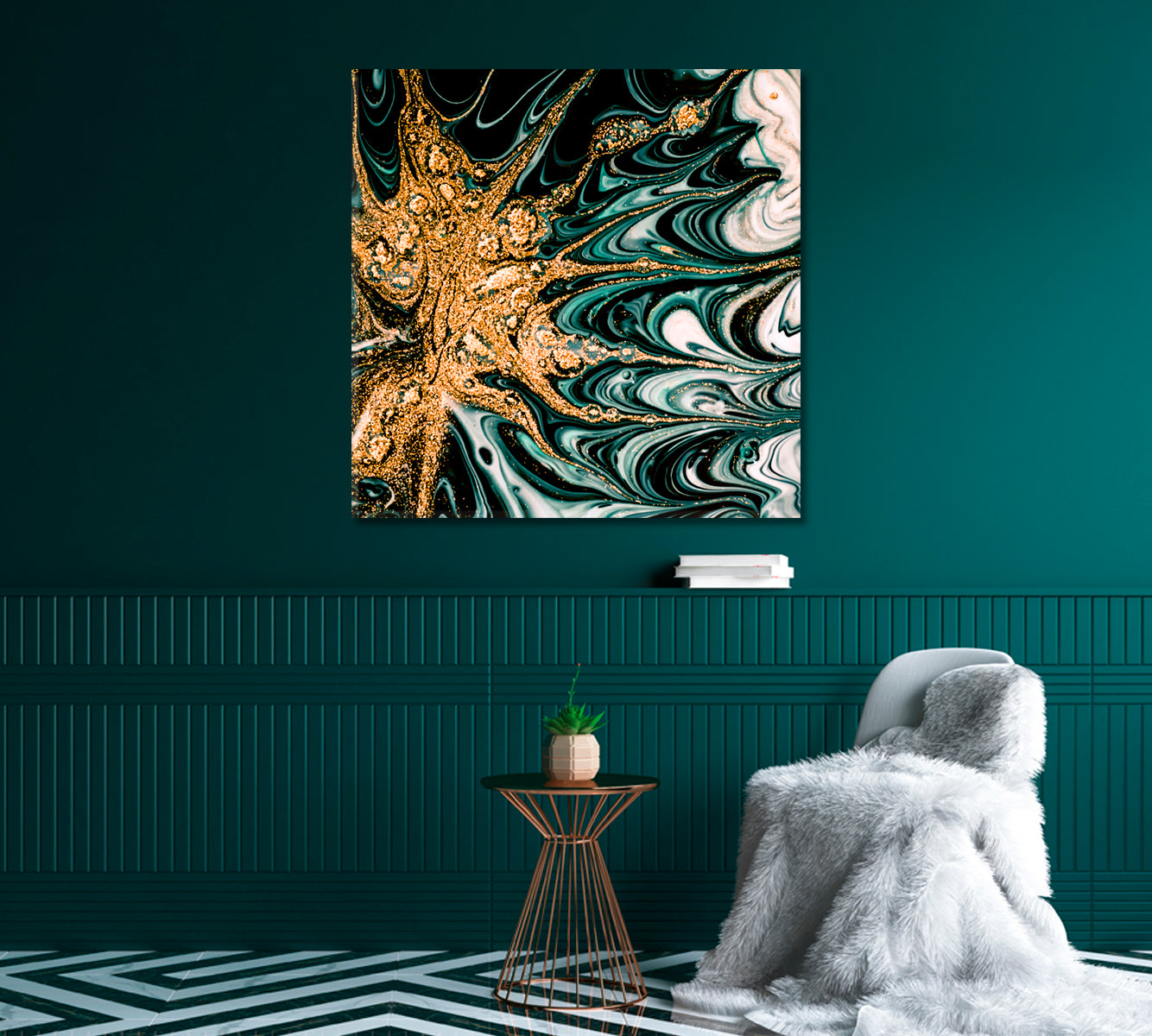 Abstract Green Marble Curls Canvas Print-Canvas Print-CetArt-1 panel-12x12 inches-CetArt