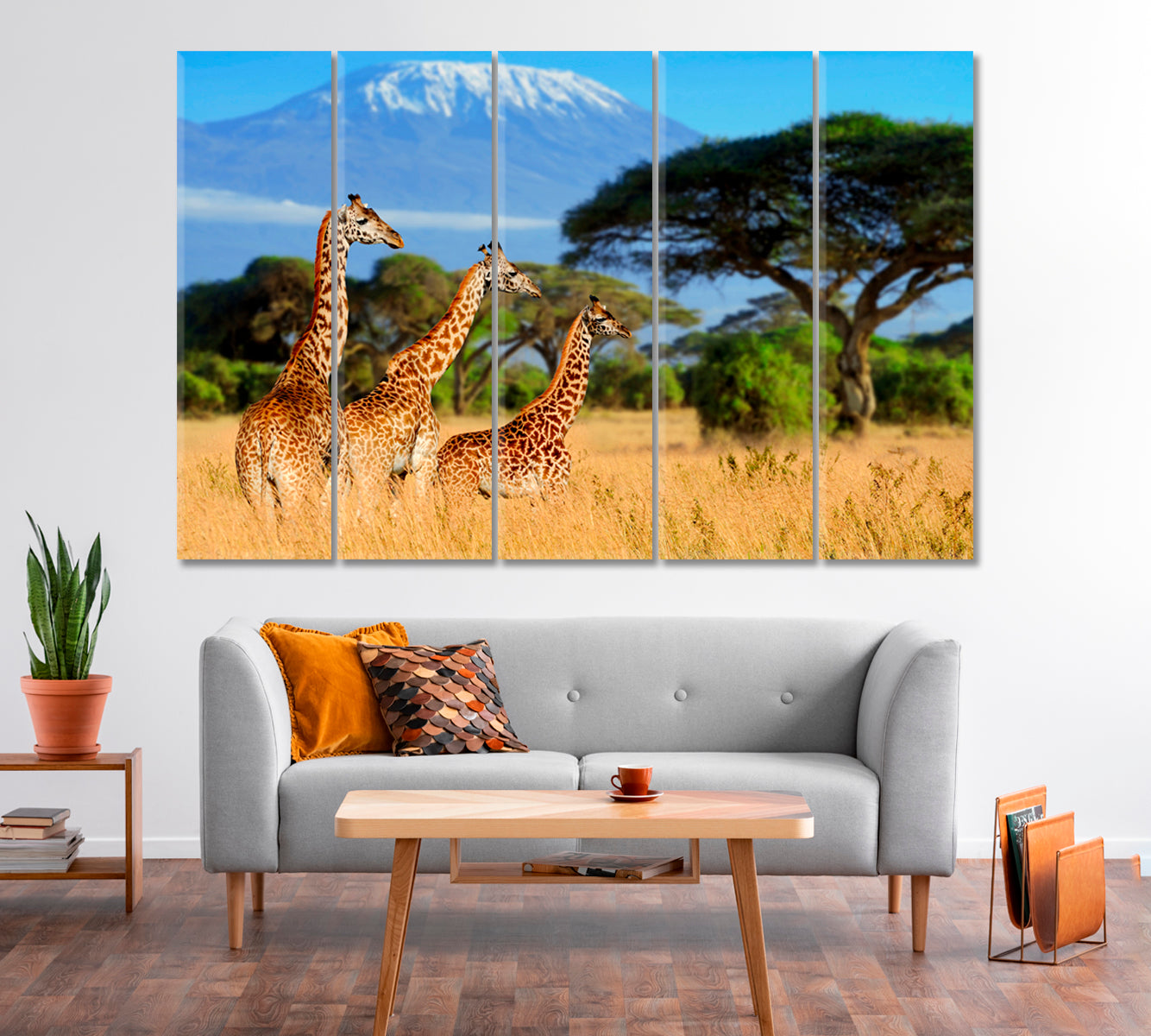 Three Giraffe near Kilimanjaro Mountain Africa Canvas Print-Canvas Print-CetArt-1 Panel-24x16 inches-CetArt