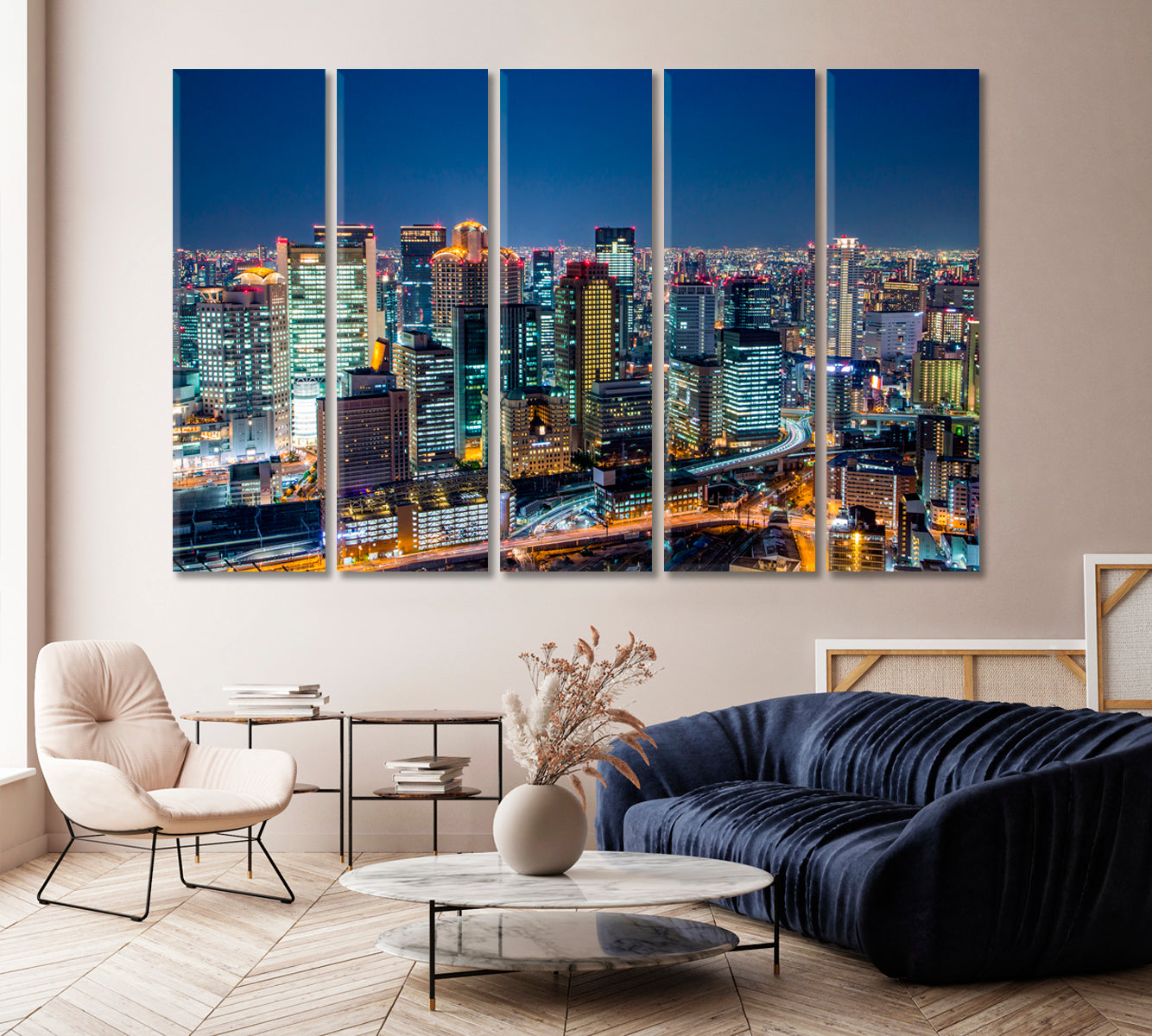 Osaka Downtown Skyline at Night Japan Canvas Print-Canvas Print-CetArt-1 Panel-24x16 inches-CetArt