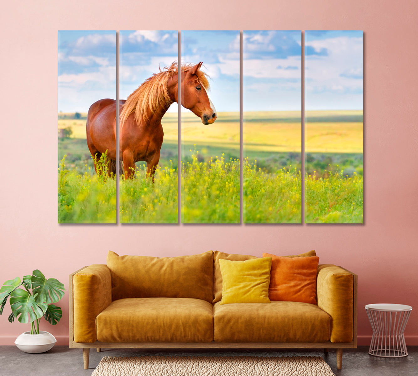 Red Horse in Flower Field Canvas Print-Canvas Print-CetArt-1 Panel-24x16 inches-CetArt