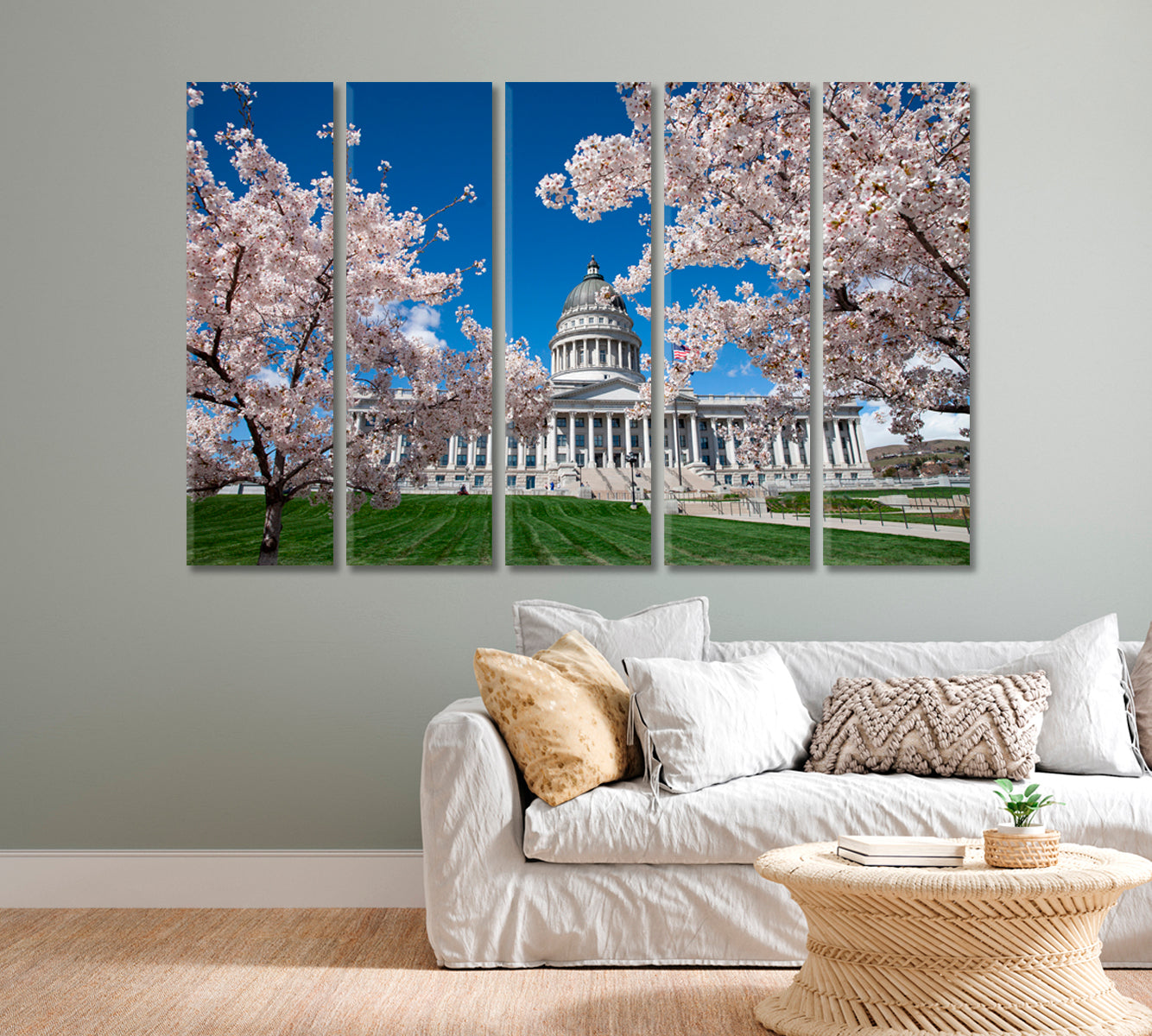 Utah State Capitol Building in Salt Lake with Cherry Blossom Canvas Print-Canvas Print-CetArt-1 Panel-24x16 inches-CetArt