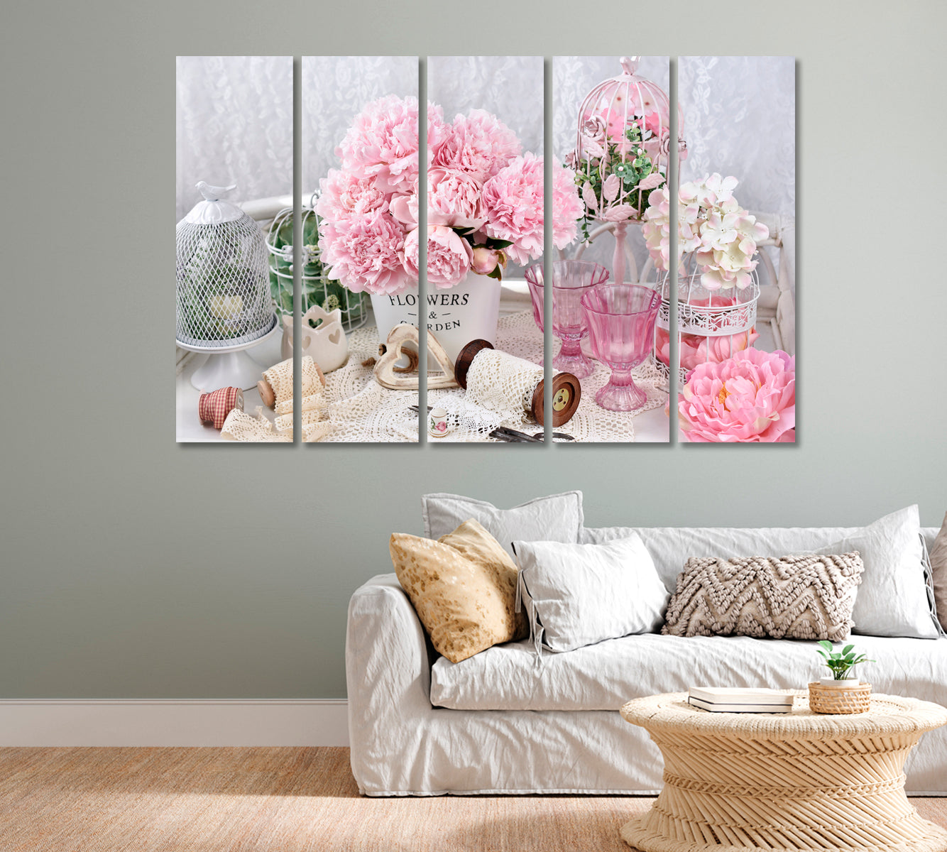 Peony Flowers in Shabby Chic Style Canvas Print-Canvas Print-CetArt-1 Panel-24x16 inches-CetArt