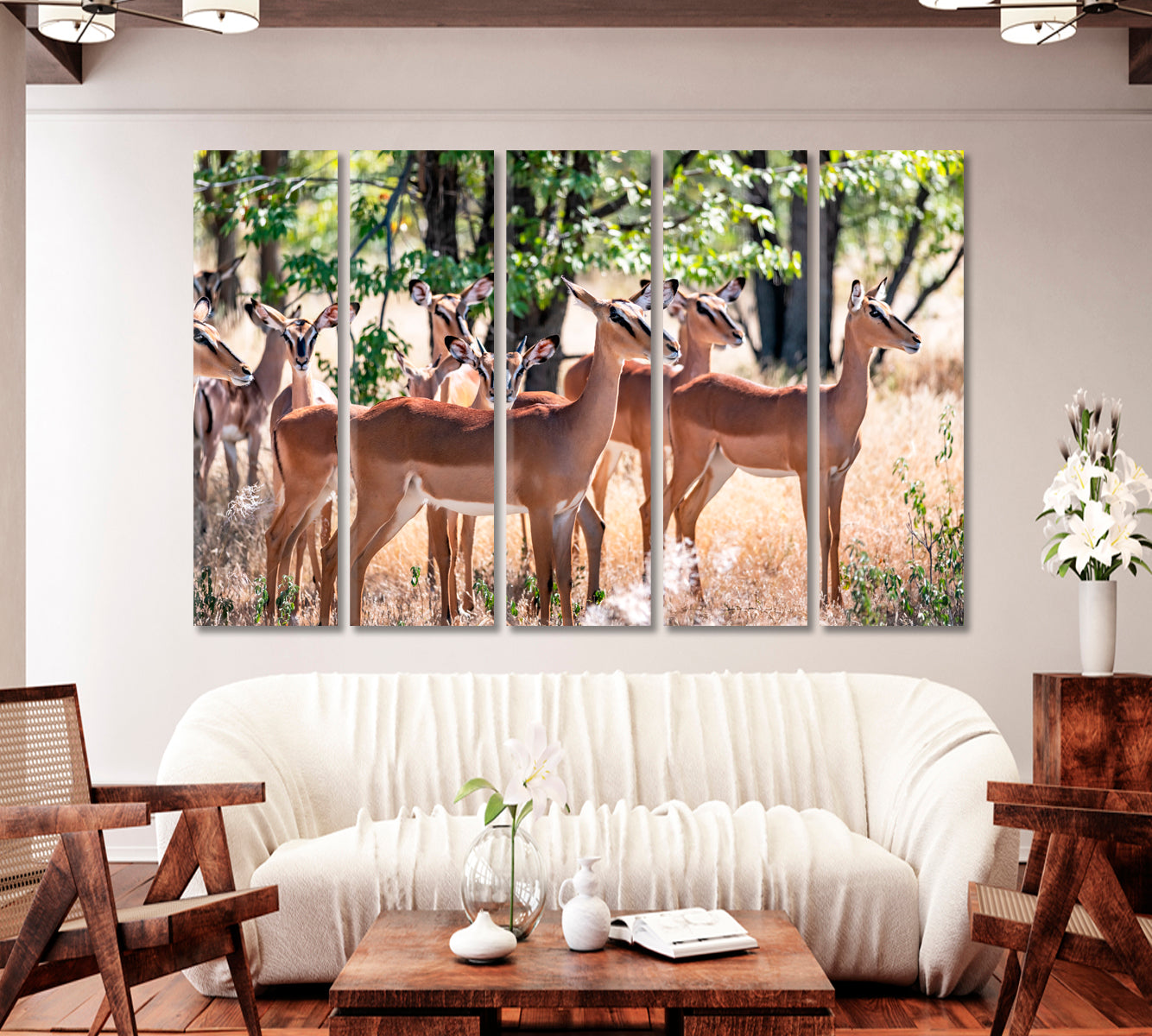 Herd of Impala in Forest Etosha National Park Namibia Africa Canvas Print-Canvas Print-CetArt-1 Panel-24x16 inches-CetArt