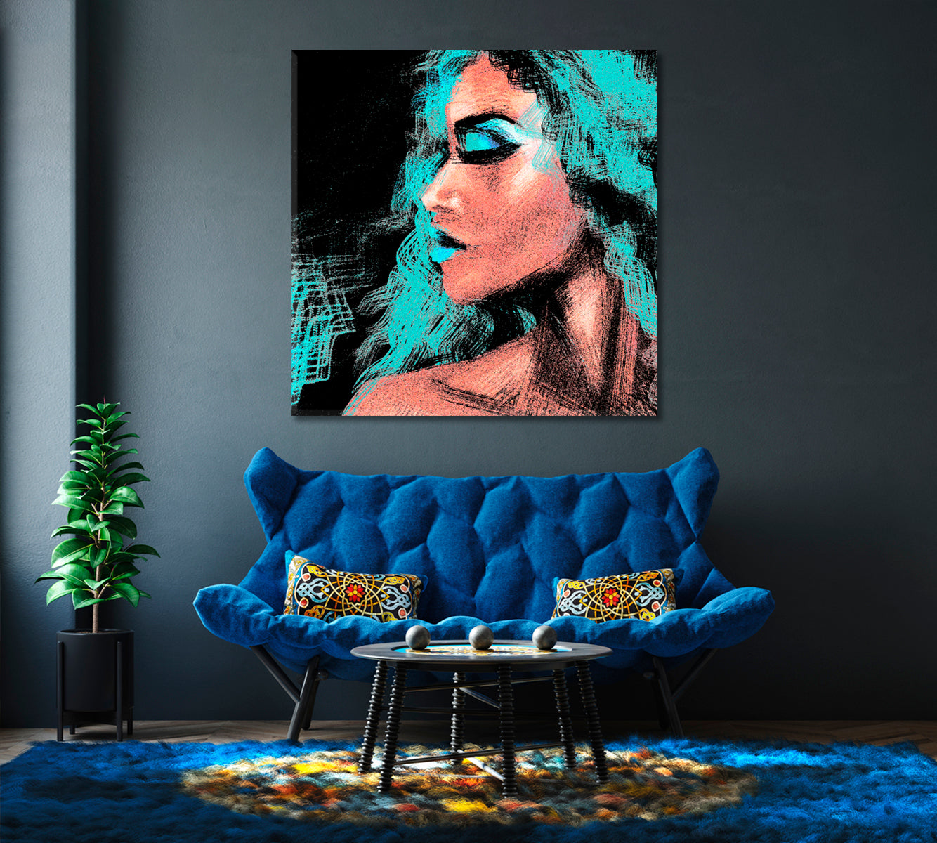 Beautiful Portrait of Young Woman Canvas Print-Canvas Print-CetArt-1 panel-12x12 inches-CetArt