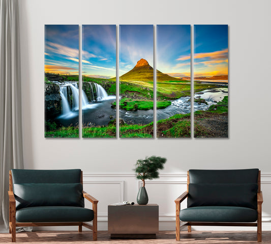 Famous Kirkjufellsfoss Waterfall with Kirkjufell Mountain Iceland Canvas Print-Canvas Print-CetArt-1 Panel-24x16 inches-CetArt