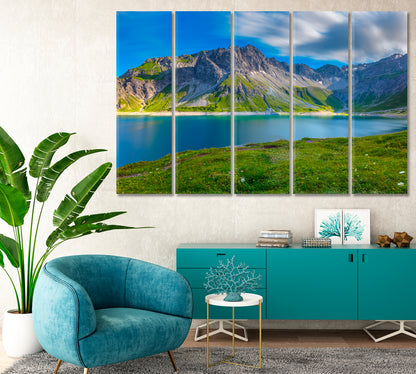 Blue Clouds over Lake Lunersee Austria Canvas Print-Canvas Print-CetArt-1 Panel-24x16 inches-CetArt