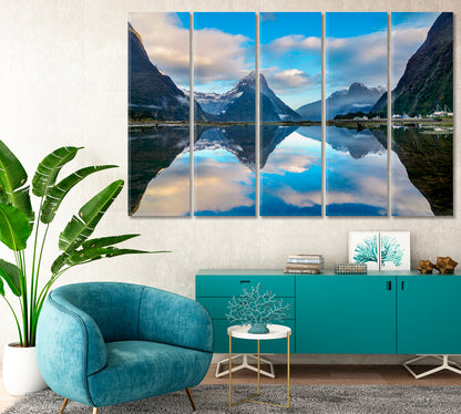 Reflection of Mountain Range in Lake Milford Sound New Zealand Canvas Print-Canvas Print-CetArt-1 Panel-24x16 inches-CetArt