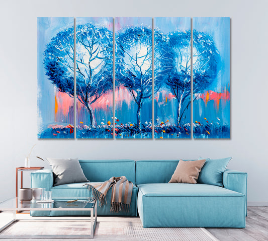 Modern Abstract Blue Trees Canvas Print-Canvas Print-CetArt-1 Panel-24x16 inches-CetArt