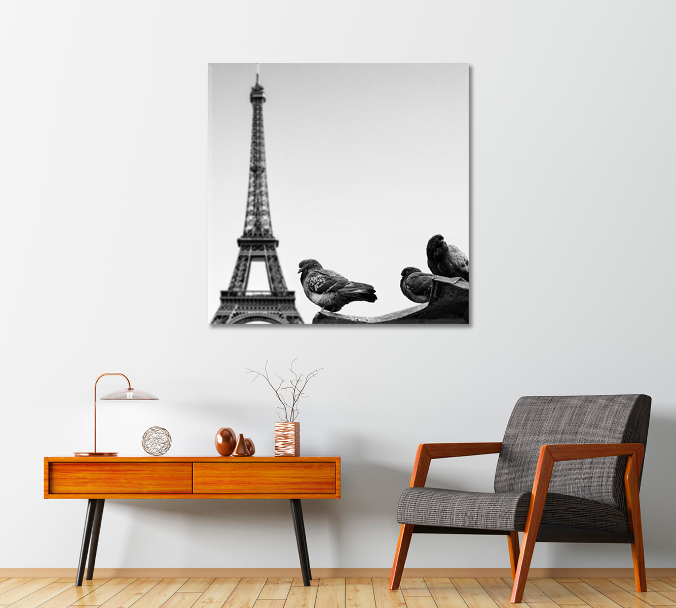 Pigeons Against Eiffel Tower Paris France Canvas Print-Canvas Print-CetArt-1 panel-12x12 inches-CetArt