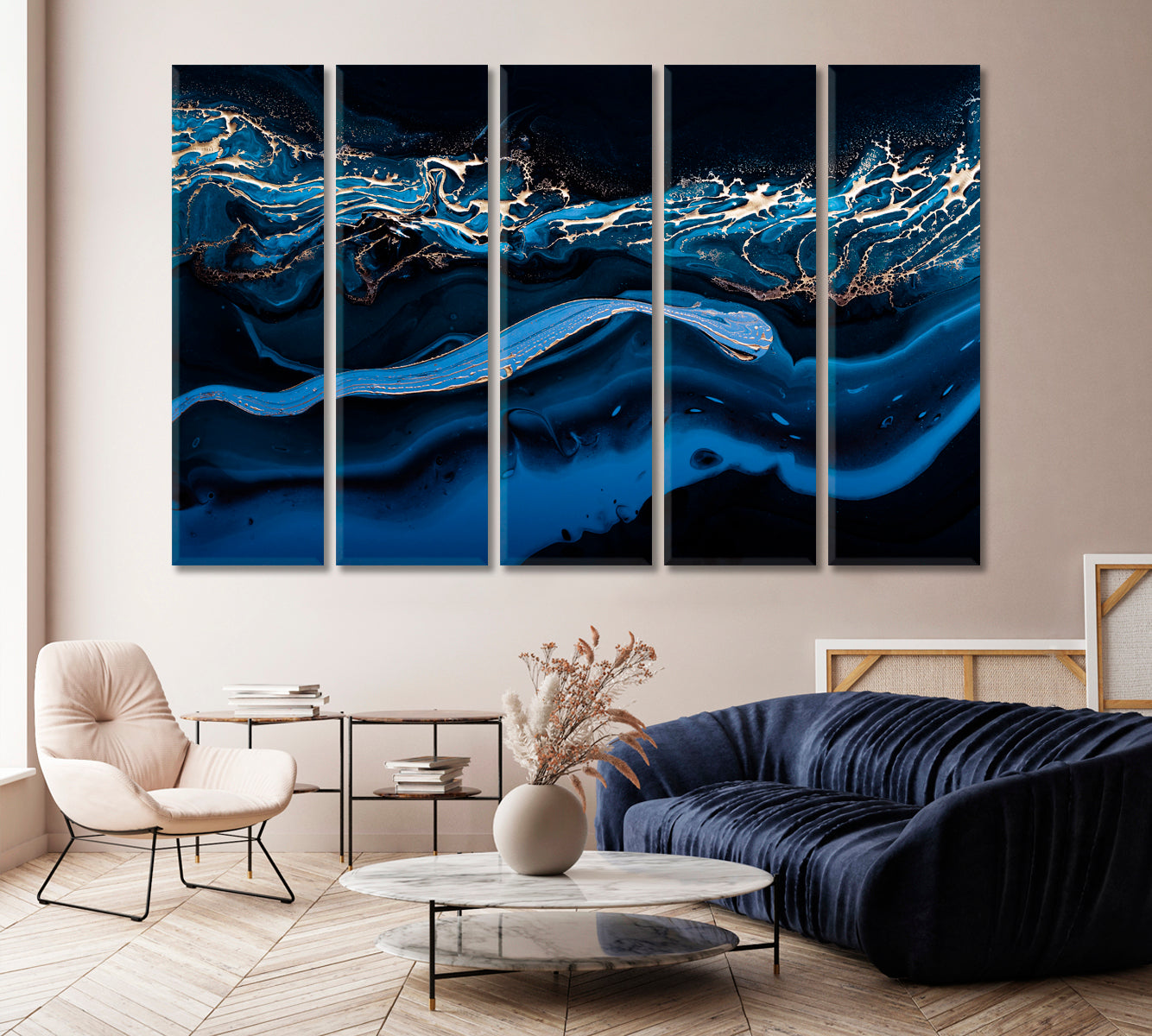 Fluid Abstract Blue Marble Wave Canvas Print-Canvas Print-CetArt-1 Panel-24x16 inches-CetArt