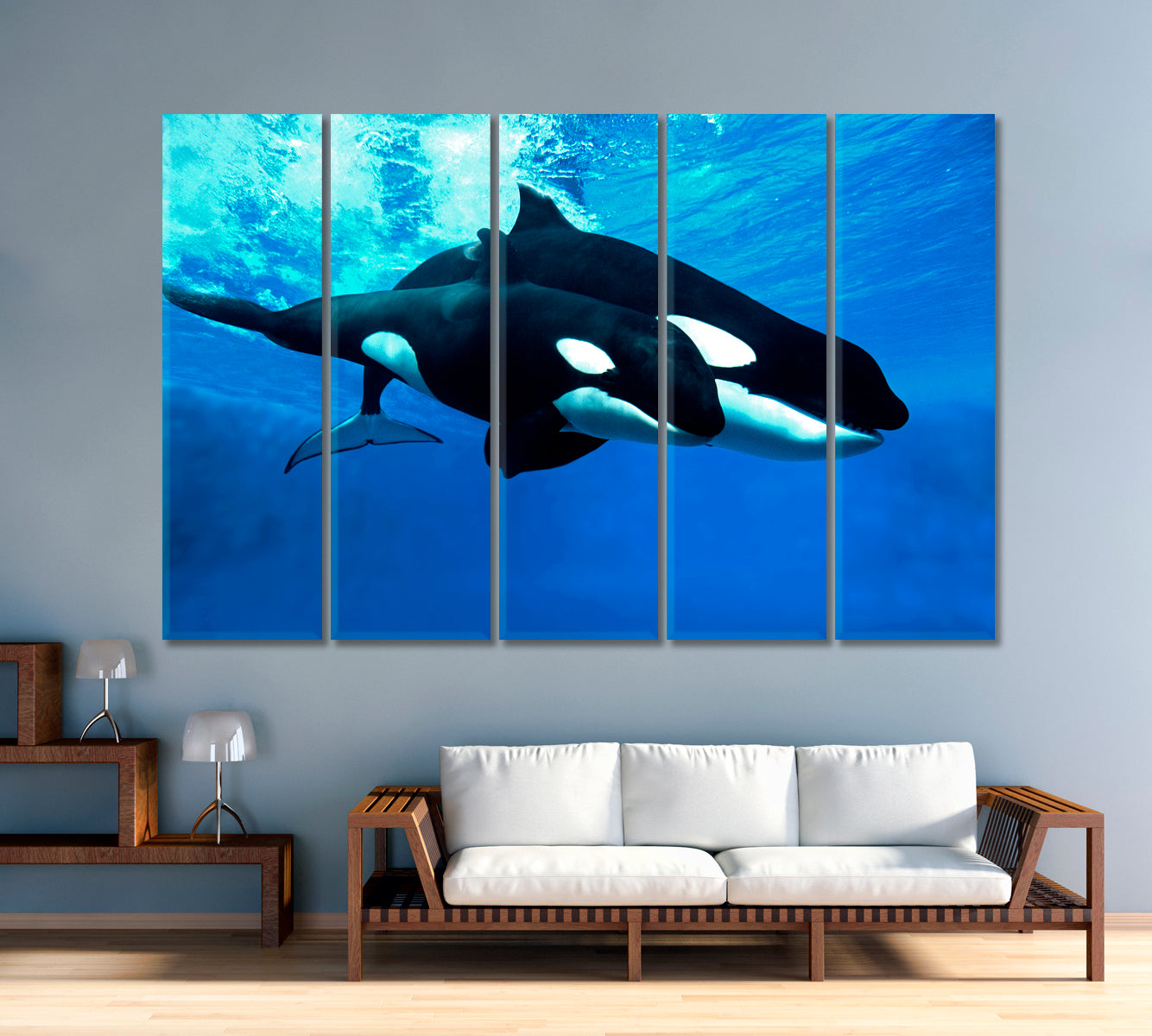 Killer Whale Female with Cub Canvas Print-Canvas Print-CetArt-1 Panel-24x16 inches-CetArt