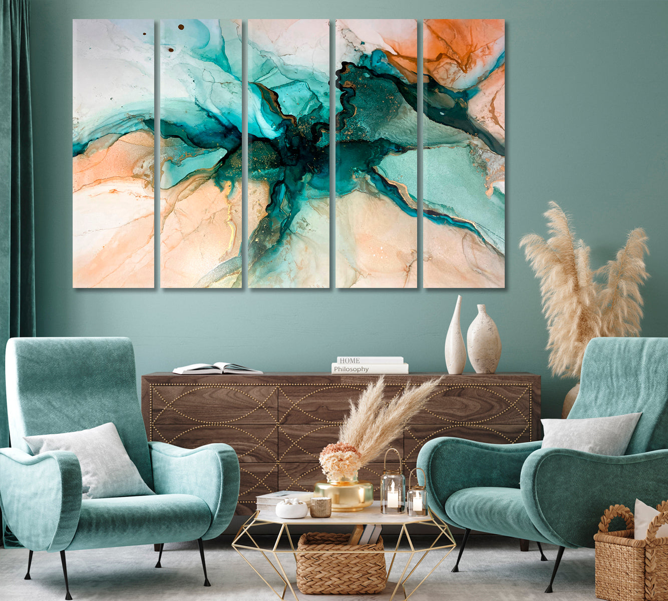 Mixed Liquid Green Paints Fluid Art Canvas Print-Canvas Print-CetArt-1 Panel-24x16 inches-CetArt