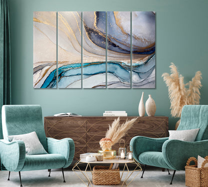 Beautiful Abstract Blue and Grey Liquid Flow Shapes Canvas Print-Canvas Print-CetArt-1 Panel-24x16 inches-CetArt