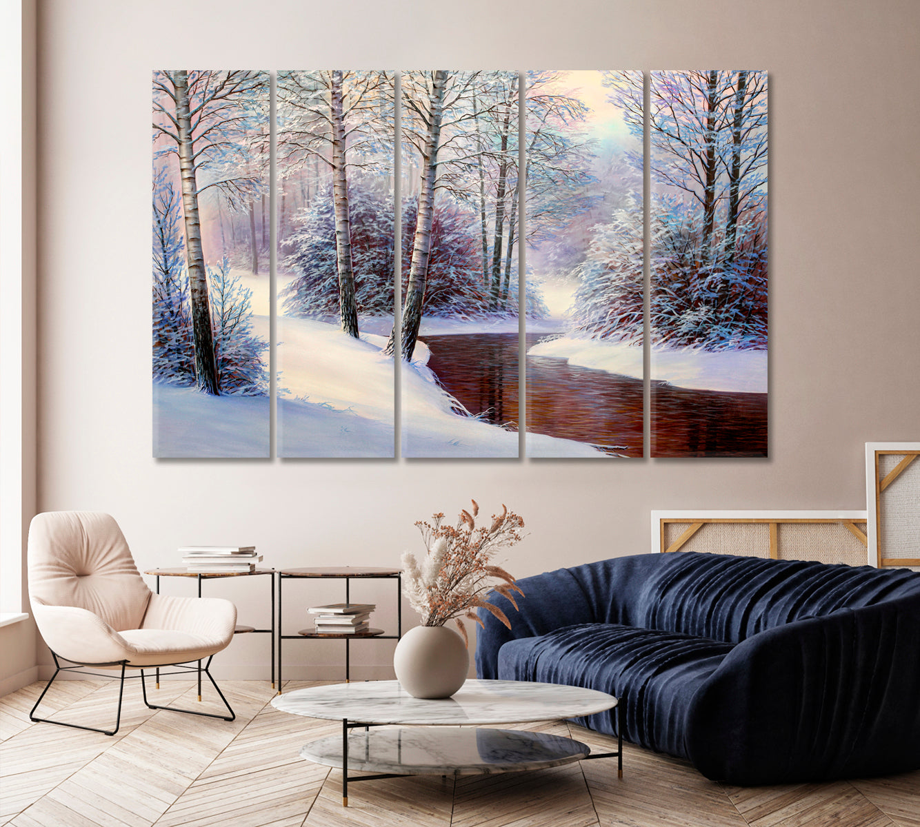 Winter Forest with River Canvas Print-Canvas Print-CetArt-1 Panel-24x16 inches-CetArt