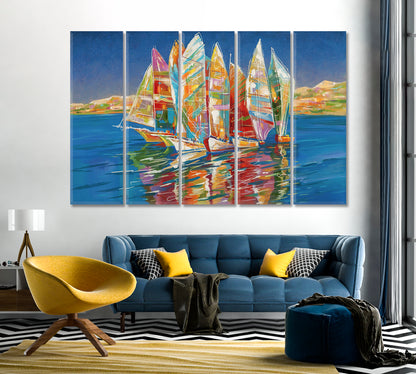 Colorful Sailing Boats in Sea Canvas Print-Canvas Print-CetArt-1 Panel-24x16 inches-CetArt