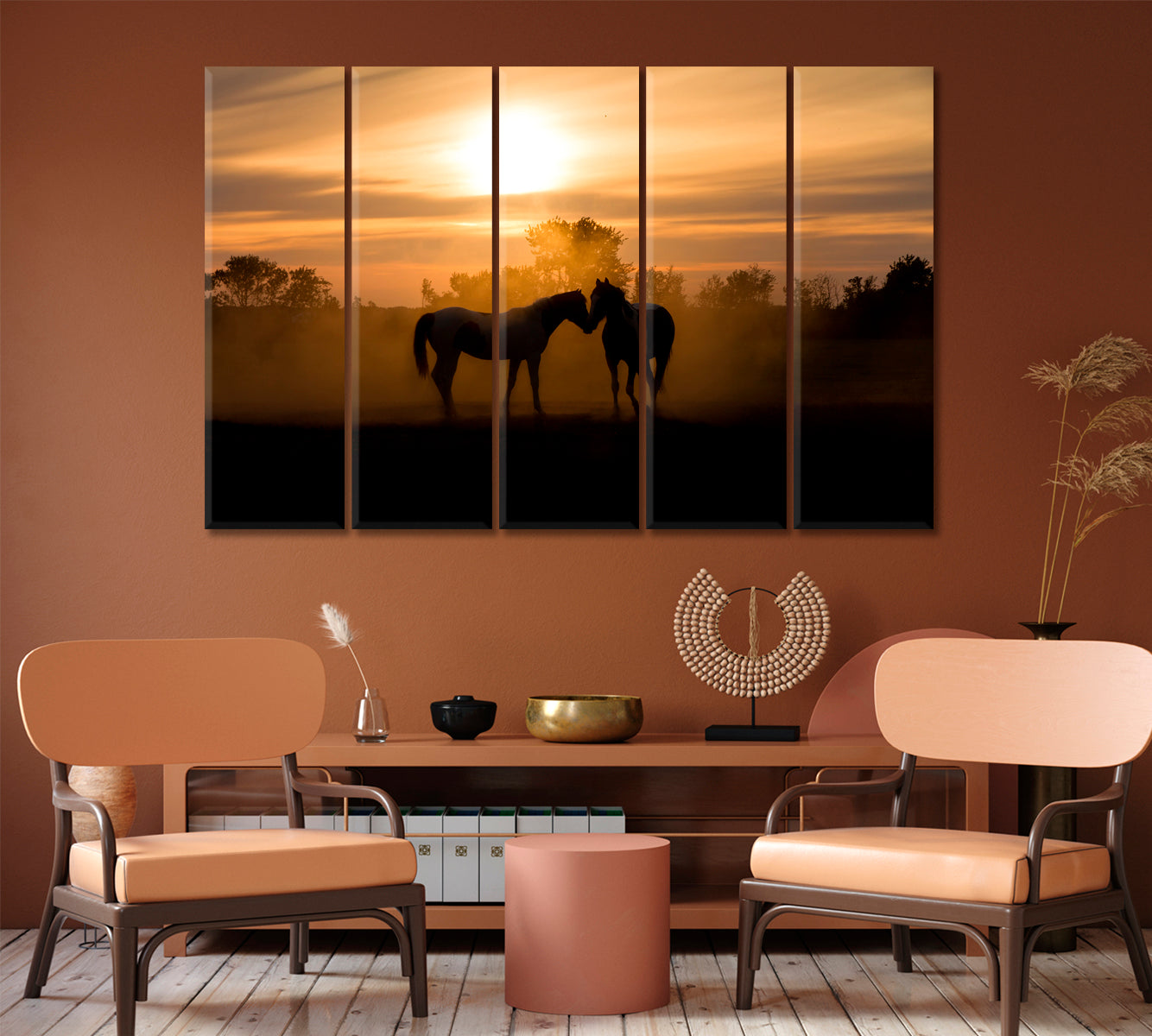 Horses Silhouette at Sunset Canvas Print-Canvas Print-CetArt-1 Panel-24x16 inches-CetArt