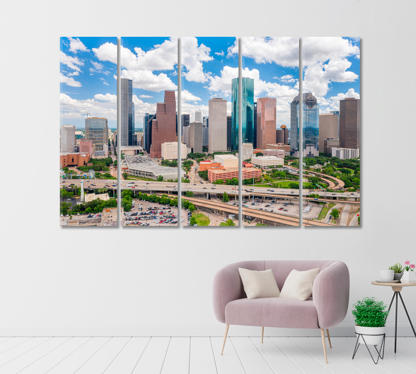 Houston Cityscape with Highway Traffic USA Canvas Print-Canvas Print-CetArt-1 Panel-24x16 inches-CetArt