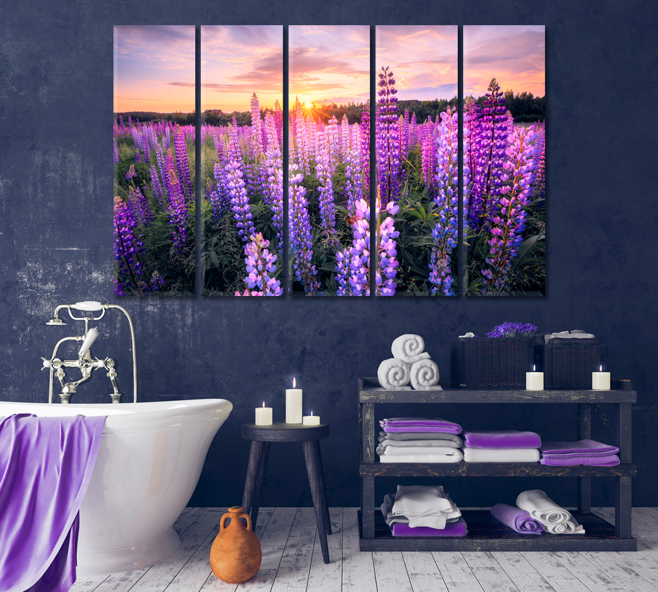 Summer Sunset over Field with Blooming Lupins Canvas Print-Canvas Print-CetArt-1 Panel-24x16 inches-CetArt