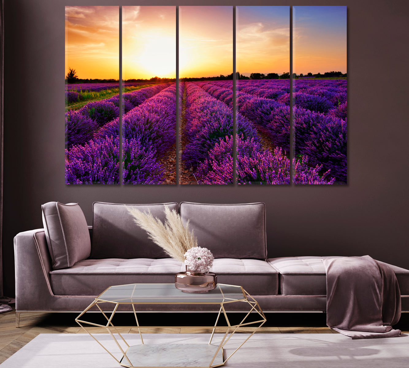 Lavender Field at Sunset Provence France Canvas Print-Canvas Print-CetArt-1 Panel-24x16 inches-CetArt