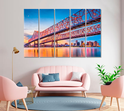 Crescent City Connection Bridge New Orleans USA Canvas Print-Canvas Print-CetArt-1 Panel-24x16 inches-CetArt