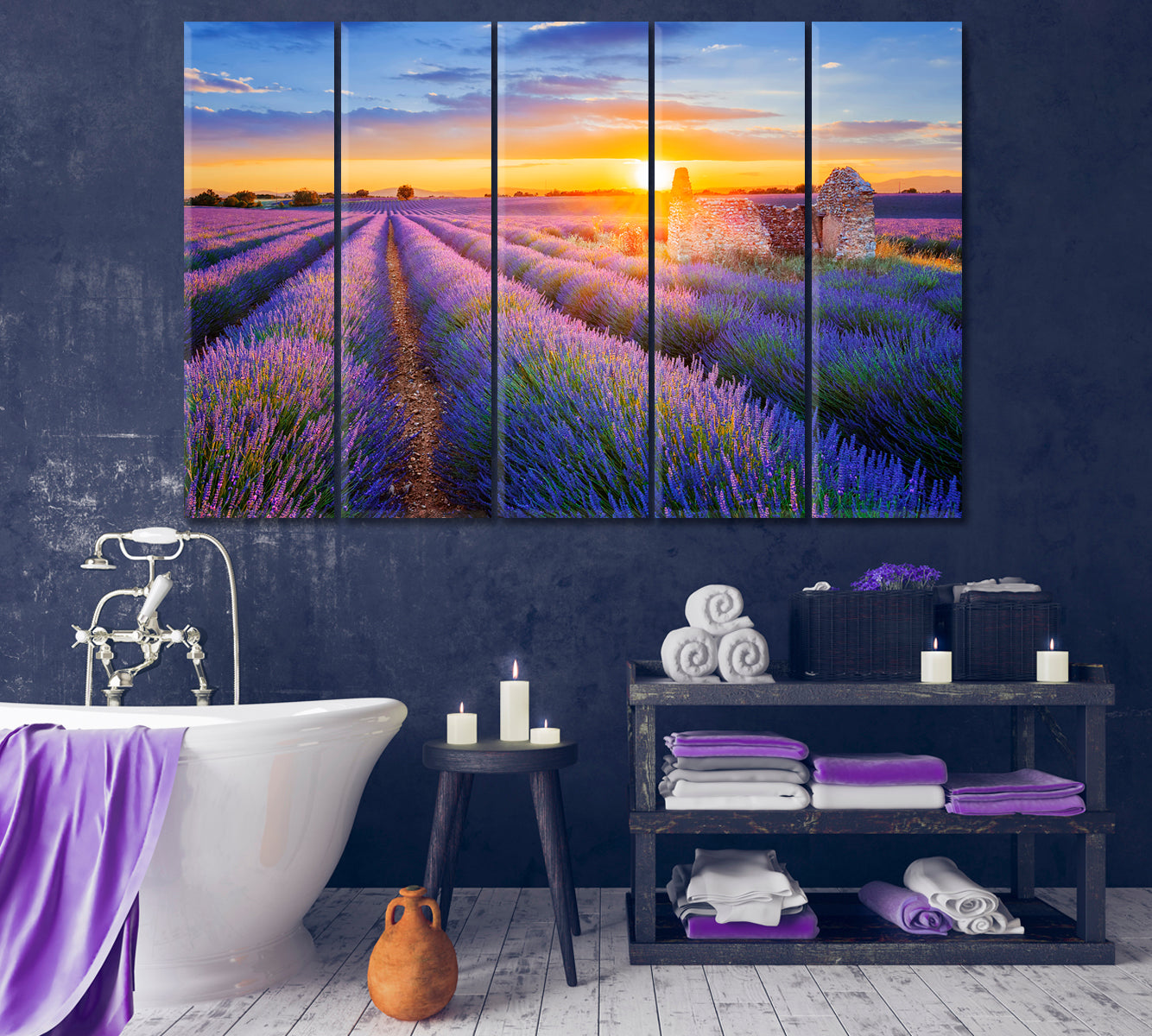 Sunset Over Lavender Field Canvas Print-Canvas Print-CetArt-1 Panel-24x16 inches-CetArt