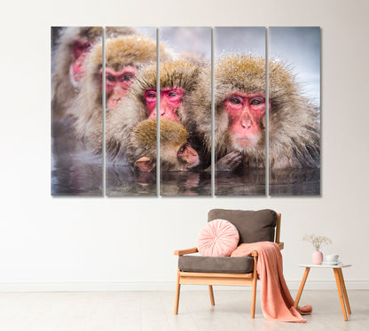 Family of Monkeys Swimming in River Canvas Print-Canvas Print-CetArt-1 Panel-24x16 inches-CetArt