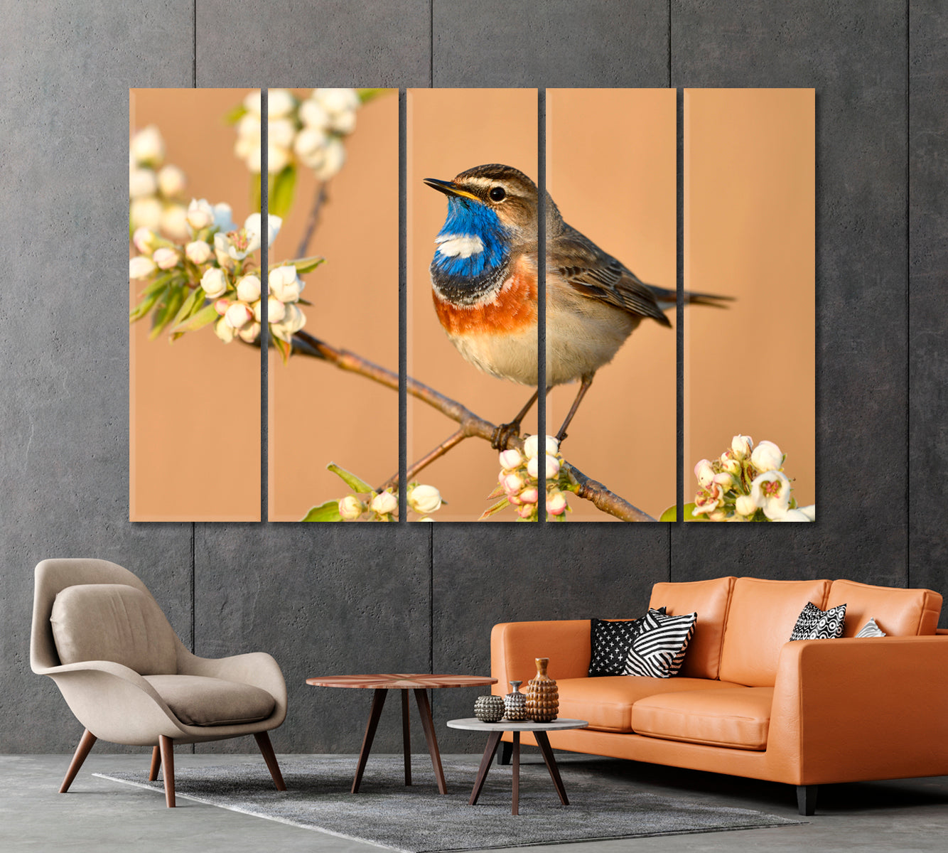 Bluethroat Bird on Cherry Blossom Branch Canvas Print-Canvas Print-CetArt-1 Panel-24x16 inches-CetArt