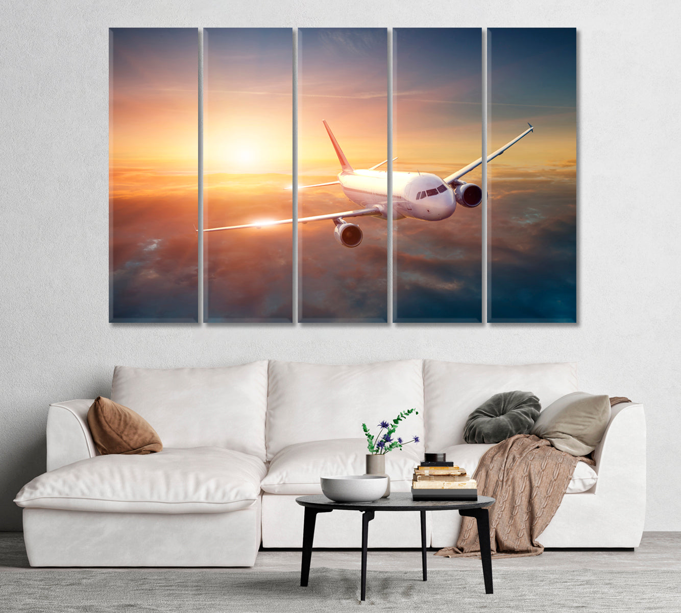 Airplane in Sky at Sunset Canvas Print-Canvas Print-CetArt-1 Panel-24x16 inches-CetArt