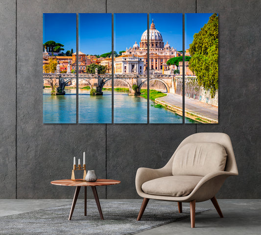 Sant Angelo Bridge and St Peter's Basilica Rome Italy Canvas Print-Canvas Print-CetArt-1 Panel-24x16 inches-CetArt